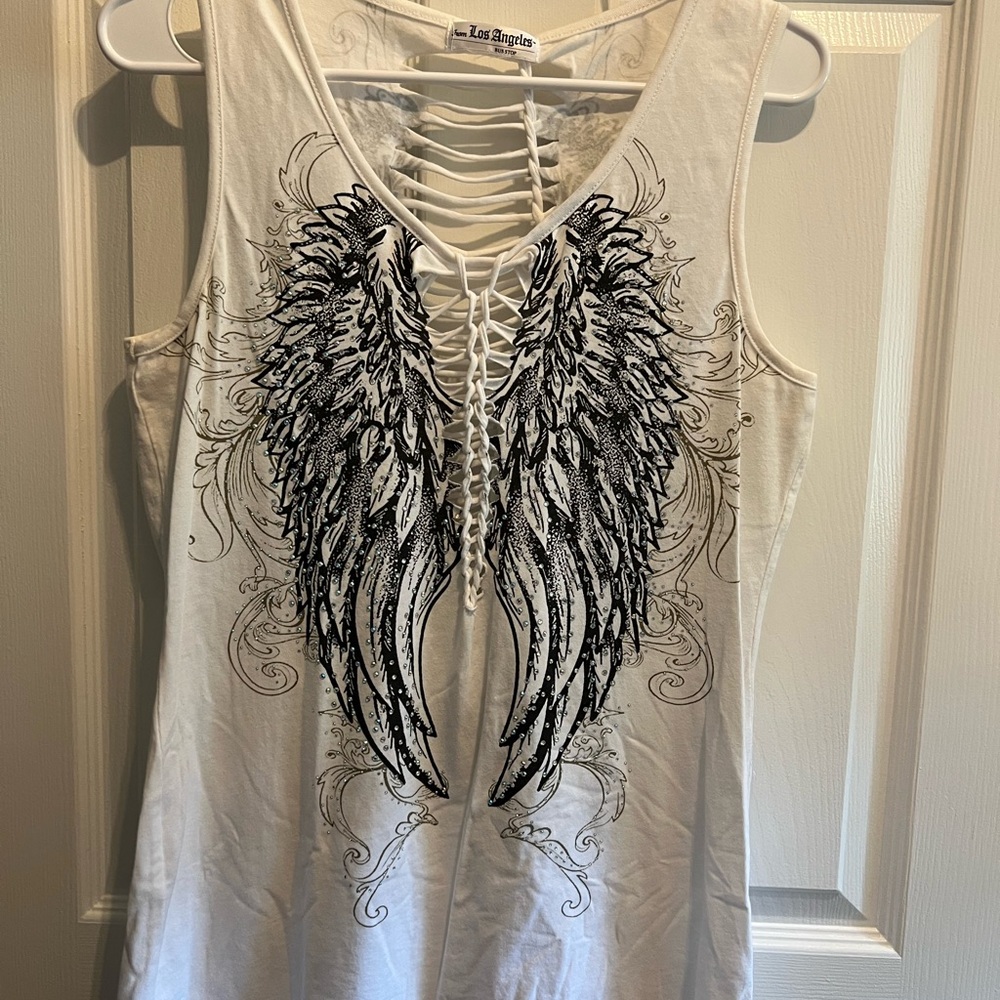 Angel Wing Lace-Up Tank Top - White